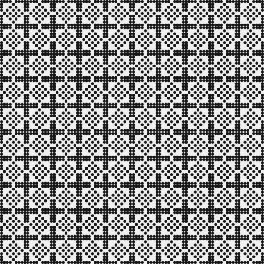 Siyah noktaların soyut desen süslemesi, daireler, beyaz arkaplanda, üretken hesaplama sanatı çizimi, simetrik, geometrik tek renkli arkaplan