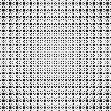 Siyah noktaların soyut desen süslemesi, daireler, beyaz arkaplanda, üretken hesaplama sanatı çizimi, simetrik, geometrik tek renkli arkaplan