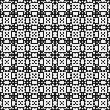 Siyah noktaların soyut desen süslemesi, daireler, beyaz arkaplanda, üretken hesaplama sanatı çizimi, simetrik, geometrik tek renkli arkaplan