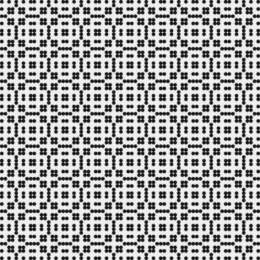 Siyah noktaların soyut desen süslemesi, daireler, beyaz arkaplanda, üretken hesaplama sanatı çizimi, simetrik, geometrik tek renkli arkaplan