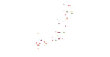 Particle Animation Building Vivid Japan Map from Flying Circles