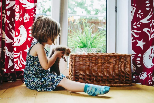 Menina Pagando Com Gatinhos — Fotografia de Stock