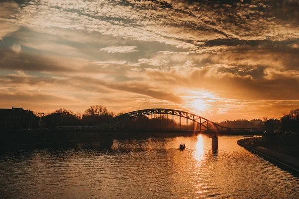 Vista Mágica Del Puente Pilsudzki Atardecer Cracovia Polonia — Foto de Stock