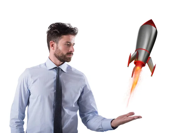 Fast rocket ready to fly fast. Startup of a new company concept — Stock Photo, Image