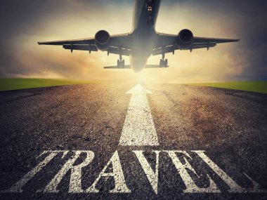 Uçak uçmak başlar. seyahat kavramı yol