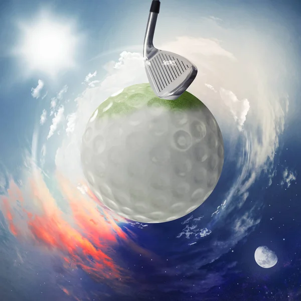 Vista da bola de golfe como um planeta — Fotografia de Stock