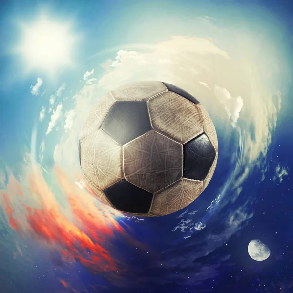 Vista global del mundo del fútbol. pelota de fútbol como planeta — Foto de Stock