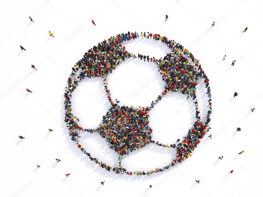 Many people together in a soccer ball shape. 3D Rendering