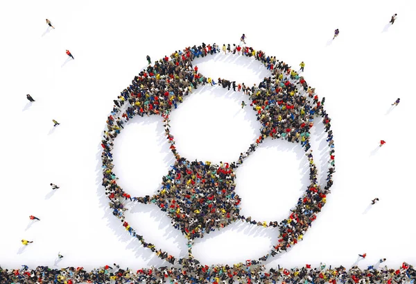 Mucha gente junta en forma de pelota de fútbol. Renderizado 3D —  Fotos de Stock