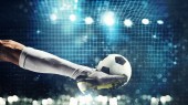 Zár-megjelöl-ból kész-Kicks soccer csatár a labdát a labdarúgás cél