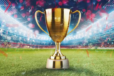 Altın kazanan s Kupası futbol stadyumu ile izleyici ortasında