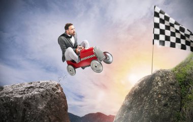 Bir araba ile hızlı işadamı rakipler karşı kazanır. Başarı ve rekabet kavramı