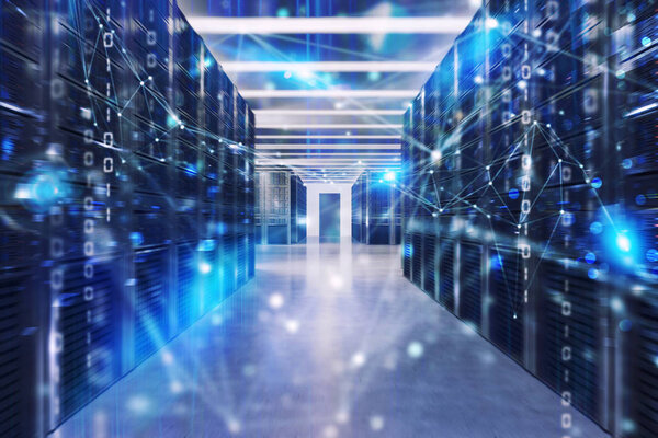 Ферма серверов с эффектами и кодами подключения к сети
