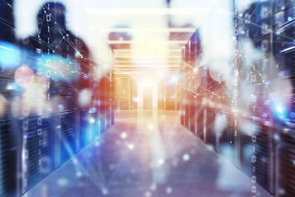 Server farm with network connection effects. double exposure — Stock Photo, Image