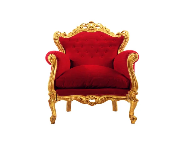 Sillón de lujo rojo y dorado aislado sobre fondo blanco — Foto de Stock