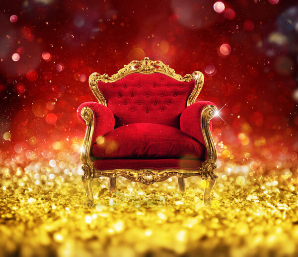 Red and gold luxury armchair into an sparkle room