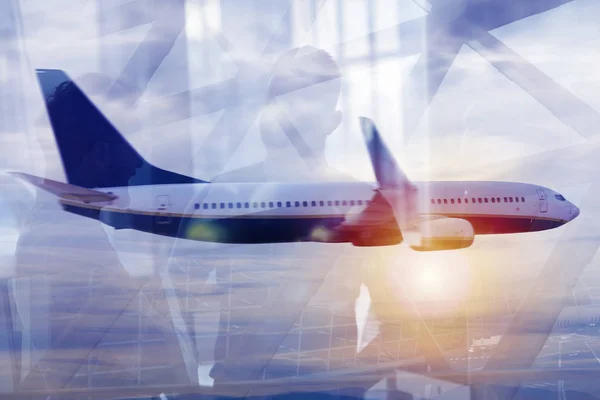 Modern airport with blur effects. double exposure — Stock Photo, Image