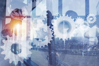 Vites sistemi ile iş takım. Ekip çalışması, ortaklık ve entegrasyon kavramı. Çift Pozlama