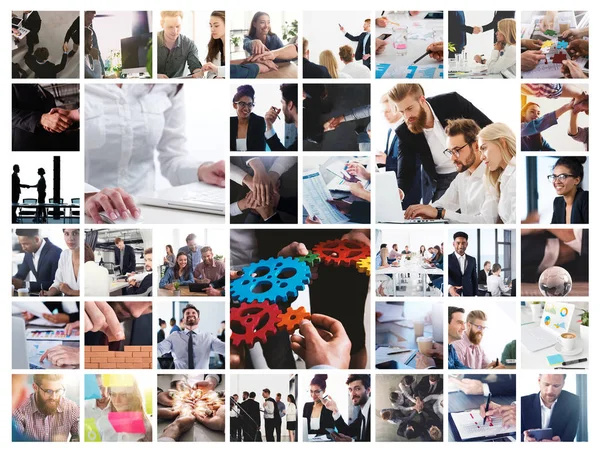 Business collage with scene of business person at work — Stock Photo, Image