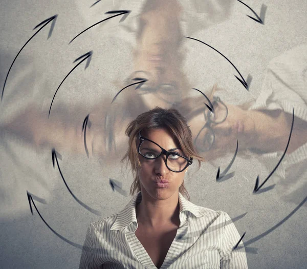 Confused businesswoman has dizziness. Concept of stress and overwork — Stock Photo, Image