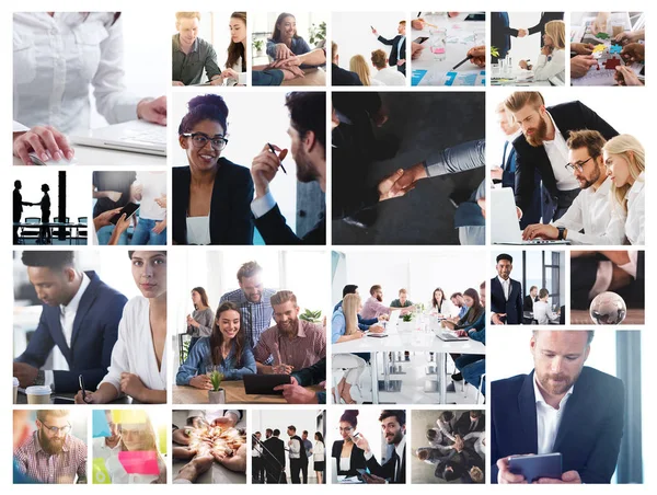 Collage de negocios con escena de la persona de negocios en el trabajo — Foto de Stock