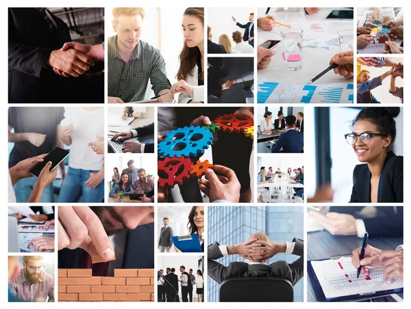 Business collage with scene of business person at work — Stock Photo, Image