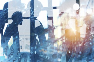 Vites sistemi ile iş takım. Ağ etkisi ile takım çalışması, ortaklık ve entegrasyon kavramı. Çift Pozlama