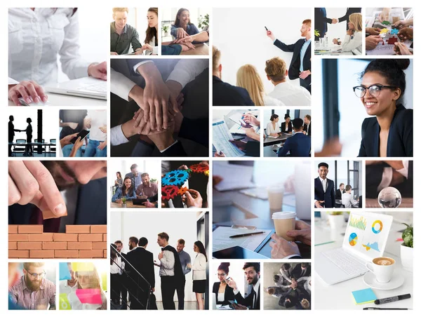 Business collage with scene of business person at work — Stock Photo, Image