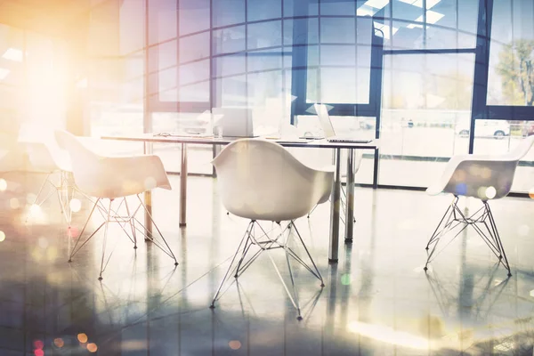 Business background of a with meeting room. double exposure — Stock Photo, Image