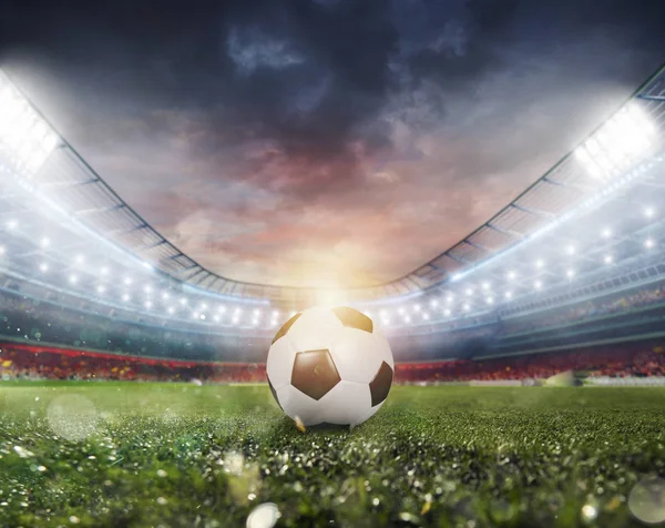 Soccerball in het stadion klaar voor de wedstrijd — Stockfoto