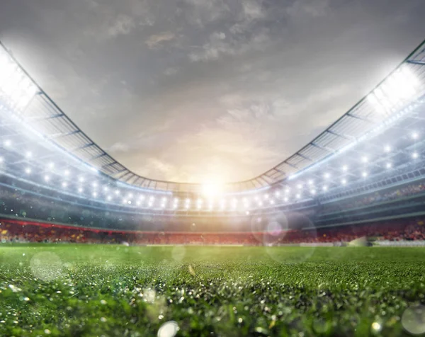 Középpálya fű futball stadion mező fényszóró — Stock Fotó