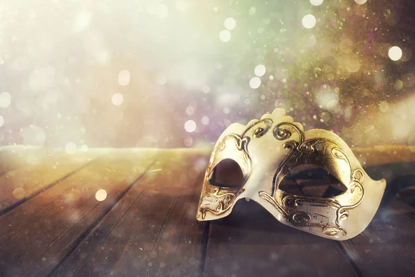 Stll life of a carnival mask on a wood floor — Stock Photo, Image