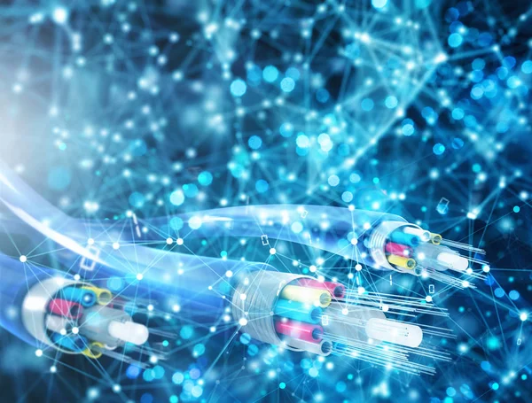 Conexão à Internet com fibra óptica. Conceito de internet rápida — Fotografia de Stock