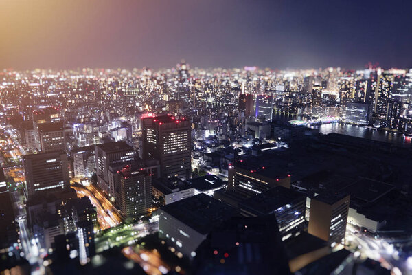 Night wide view skyline of Tokyo city from a skyscraper.