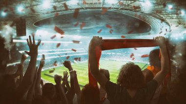Stadyumdaki taraftarların tezahürat yaptığı futbol maçı.