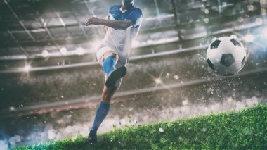 Oyuncu ile gece maçı futbol sahnesi güç ile topu tekme