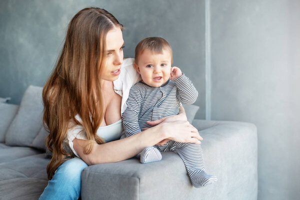 Little child smiling and happy with mom