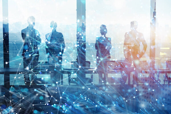 Grupo de socios comerciales que buscan el futuro con efecto digital en red — Foto de Stock