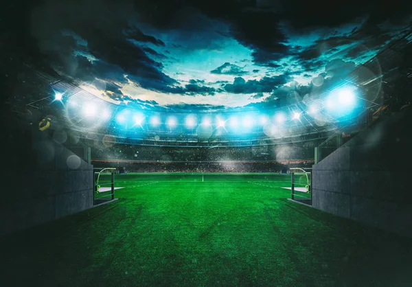 Soccer stadium seen by the exit of the locker room tunnel — Stock Photo, Image