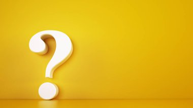 Big white question mark on a yellow background. 3D Rendering clipart
