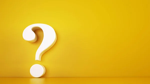 Big white question mark on a yellow background. 3D Rendering — Stock Photo, Image