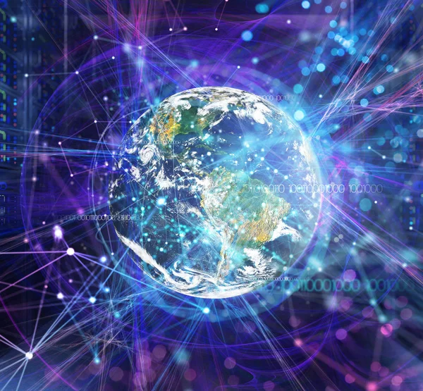 抽象互联网连接网络背景与运动效果。地球由美国宇航局提供 — 图库照片