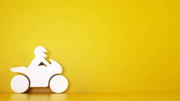 Απόδοση κίτρινου φόντου με λευκή μοτοσικλέτα 3D παιχνίδια, έννοια υπηρεσιών αυτοκινήτων — Φωτογραφία Αρχείου