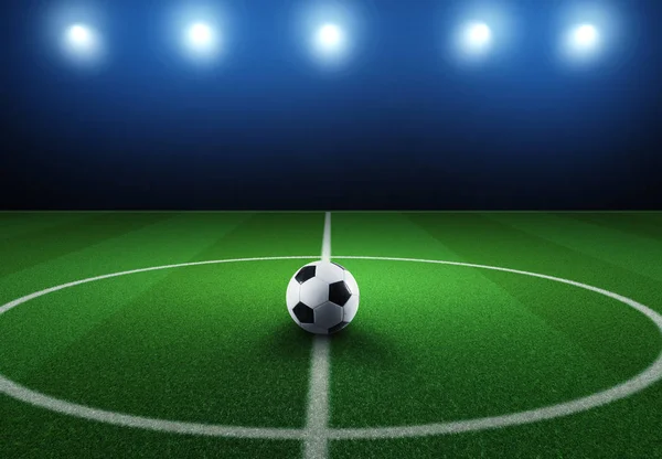 Stadyumda orta sahada bir futbol topu yakın çekim