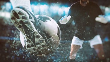 Akşamki futbol maçında bir futbol ayakkabısının topa vuruşuyla.