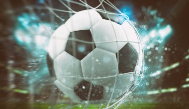Close-up of a ball entering the net in a football match clipart