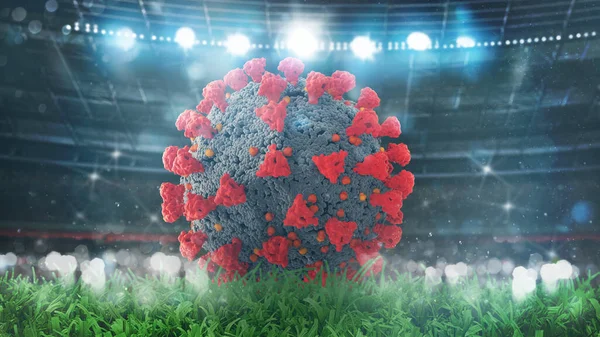 Närbild av ett virus soccerball inne i stadion — Stockfoto