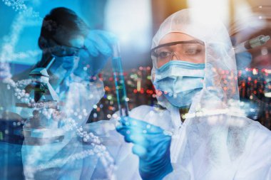 Tıp bilimi laboratuvarı. Coperid-19 koronavirüse karşı bakteri araştırması kavramı