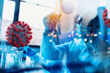 Tıp bilimi laboratuvarı. Coperid-19 koronavirüse karşı bakteri araştırması kavramı