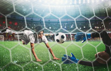 Kaleci bir futbol maçı sırasında topu stadyumda yakalar..